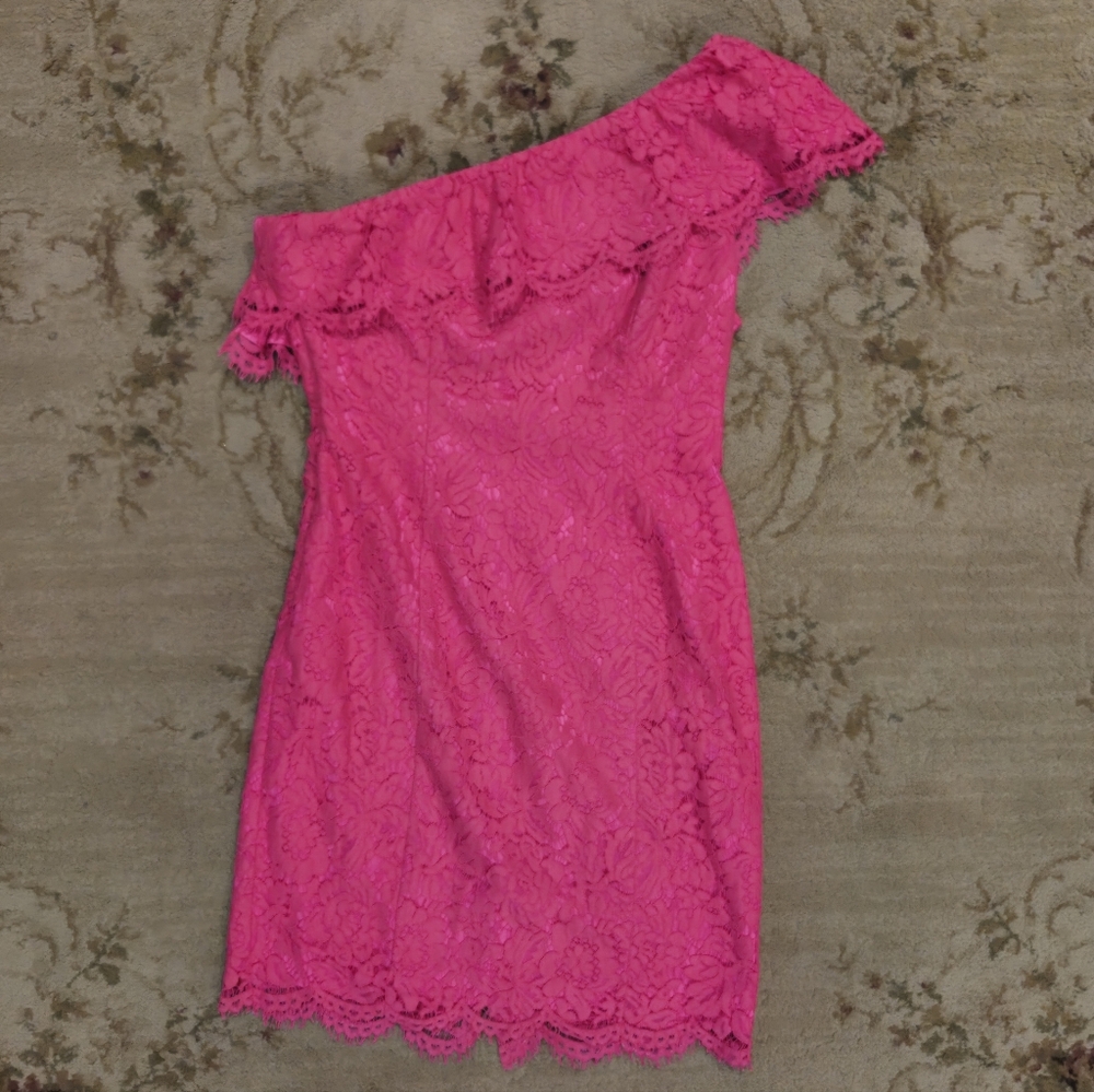 Eliza J Vibrant Pink Lace One Shoulder Cocktail Dress Size 8 - Picture 1 of 3